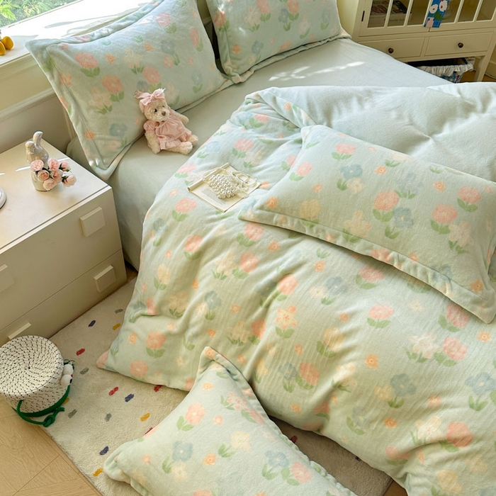 91家纺网 家纺一手货源 找家纺 绵庭家纺 2025新款高克重牛奶绒被套单件单被套被套单品 花汐子-绿