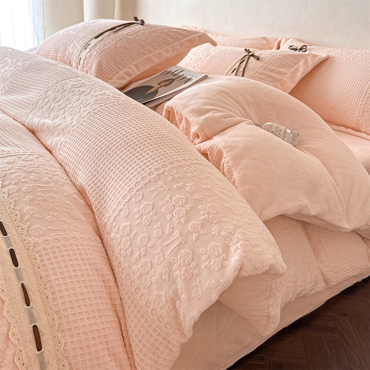 91家纺网 家纺一手货源 找家纺 （总）叠派家纺 2025新款高端雕花公主风蝴蝶结工艺款四件套绿野仙踪系列（直播热款）提供买家秀