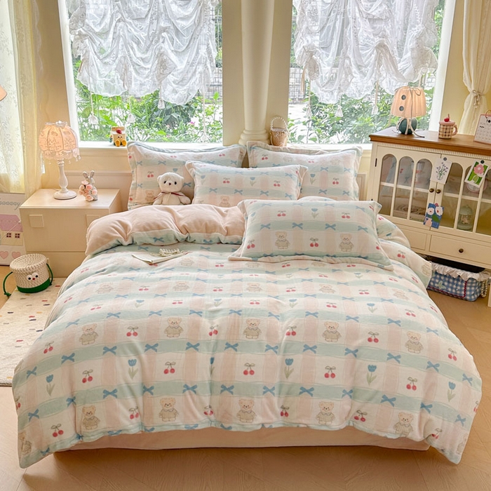 绵庭家纺 2025新款高克重牛奶绒被套单件单被套被套单品 小熊饼干