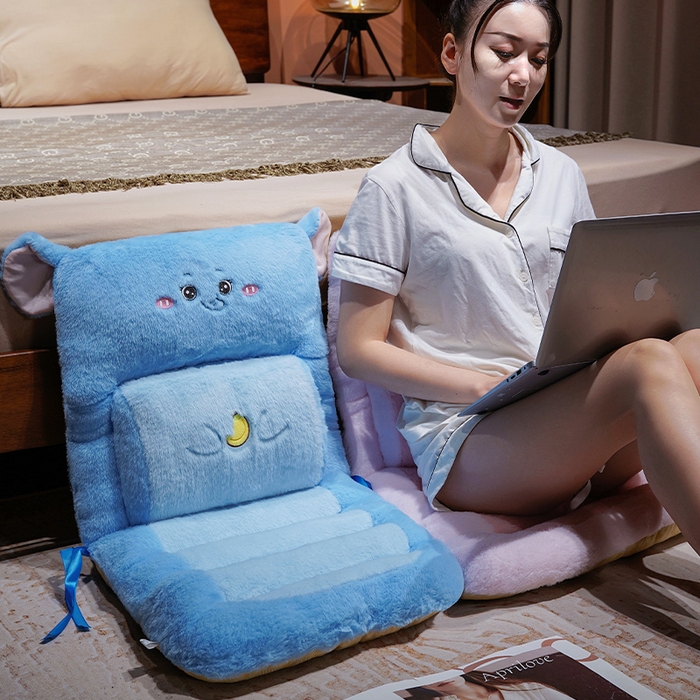 91家纺网 家纺一手货源 找家纺 仟亿莱 2025新款卡通兔毛护腰横条连体坐垫 护腰横条哈士奇