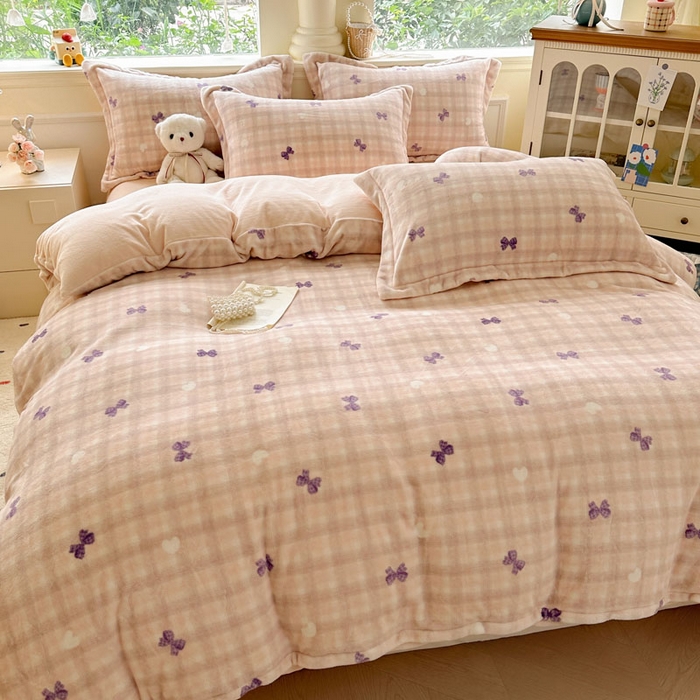 91家纺网 家纺一手货源 找家纺 绵庭家纺 2025新款高克重牛奶绒被套单件单被套被套单品 星梦蝶结-紫