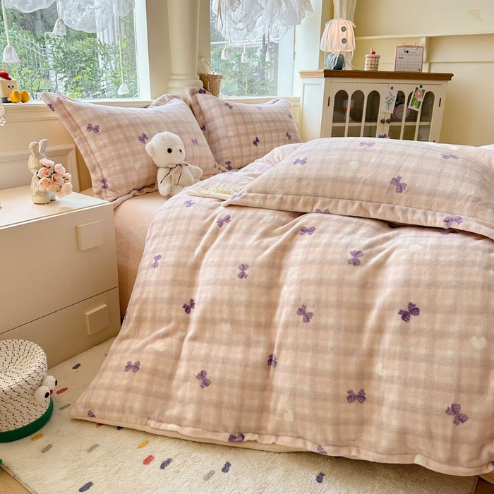 91家纺网 家纺一手货源 找家纺 绵庭家纺 2025新款高克重牛奶绒被套单件单被套被套单品 星梦蝶结-紫