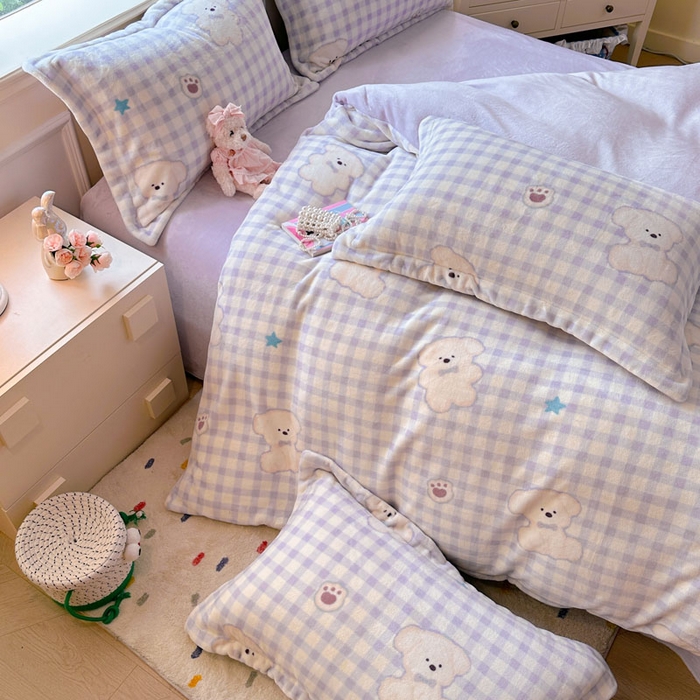 91家纺网 家纺一手货源 找家纺 绵庭家纺 2025新款高克重牛奶绒被套单件单被套被套单品 熊宝