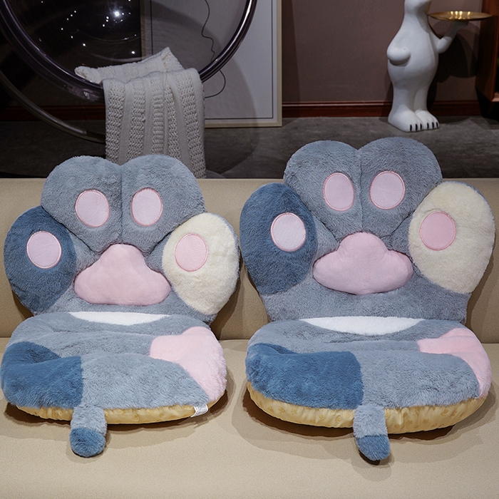 91家纺网 家纺一手货源 找家纺 仟亿莱 2025新款仿兔毛绒萌萌猫爪连体坐垫 棕色连体毛爪