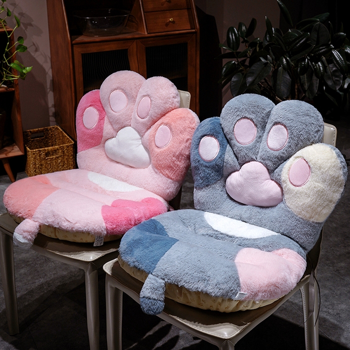 91家纺网 家纺一手货源 找家纺 仟亿莱 2025新款仿兔毛绒萌萌猫爪连体坐垫 粉色连体猫爪