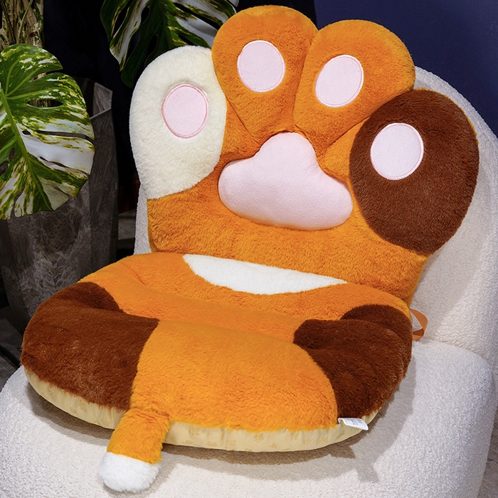 91家纺网 家纺一手货源 找家纺 仟亿莱 2025新款仿兔毛绒萌萌猫爪连体坐垫 灰色连体毛竹