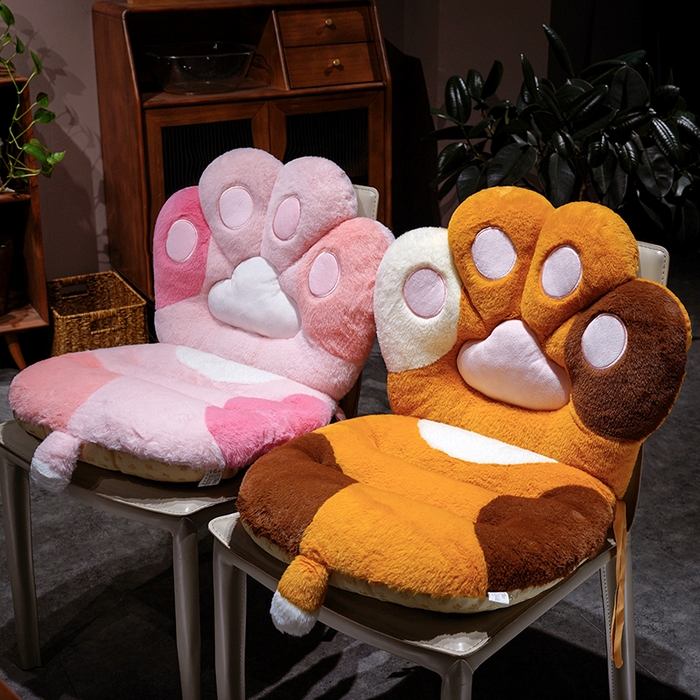 91家纺网 家纺一手货源 找家纺 仟亿莱 2025新款仿兔毛绒萌萌猫爪连体坐垫 灰色连体毛竹