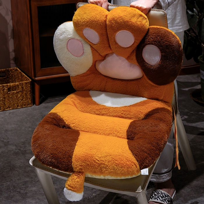 91家纺网 家纺一手货源 找家纺 仟亿莱 2025新款仿兔毛绒萌萌猫爪连体坐垫 黑色连体猫爪