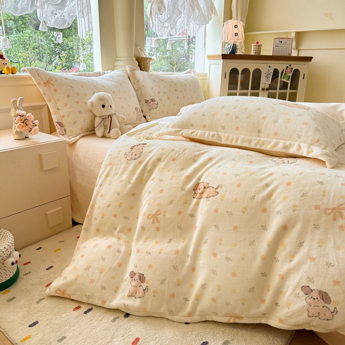 91家纺网 家纺一手货源 找家纺 绵庭家纺 2025新款高克重牛奶绒被套单件单被套被套单品 芋泥小狗