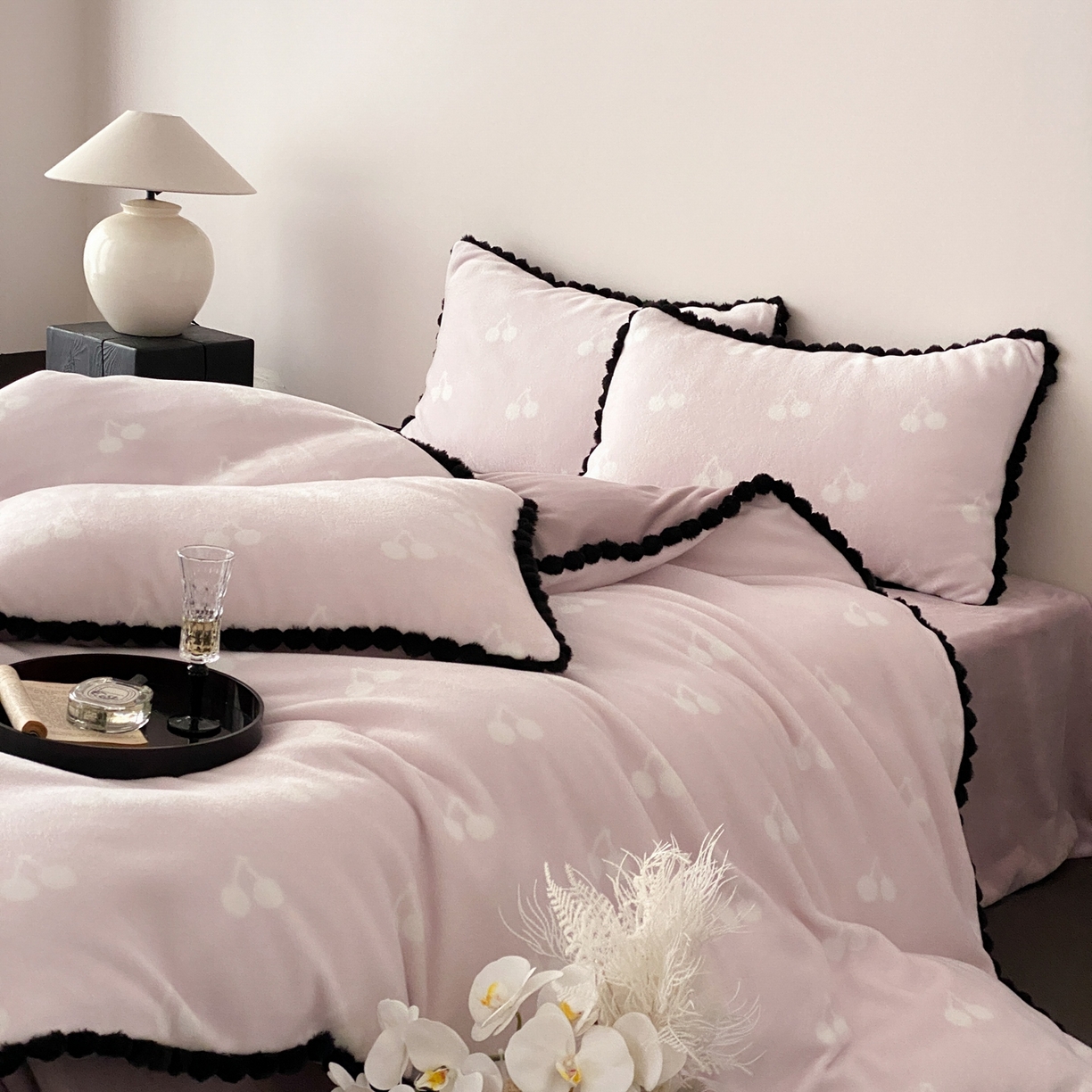 91家纺网 家纺一手货源 找家纺 （总）时亿家居 2025新款高克重獭獭绒四件套-云梦樱语