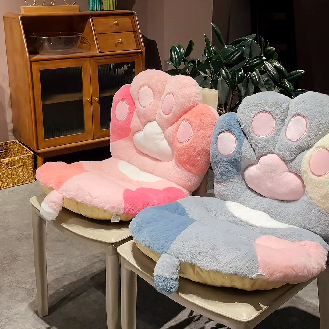 91家纺网 家纺一手货源 找家纺 仟亿莱 2025新款仿兔毛绒萌萌猫爪连体坐垫 粉色连体猫爪