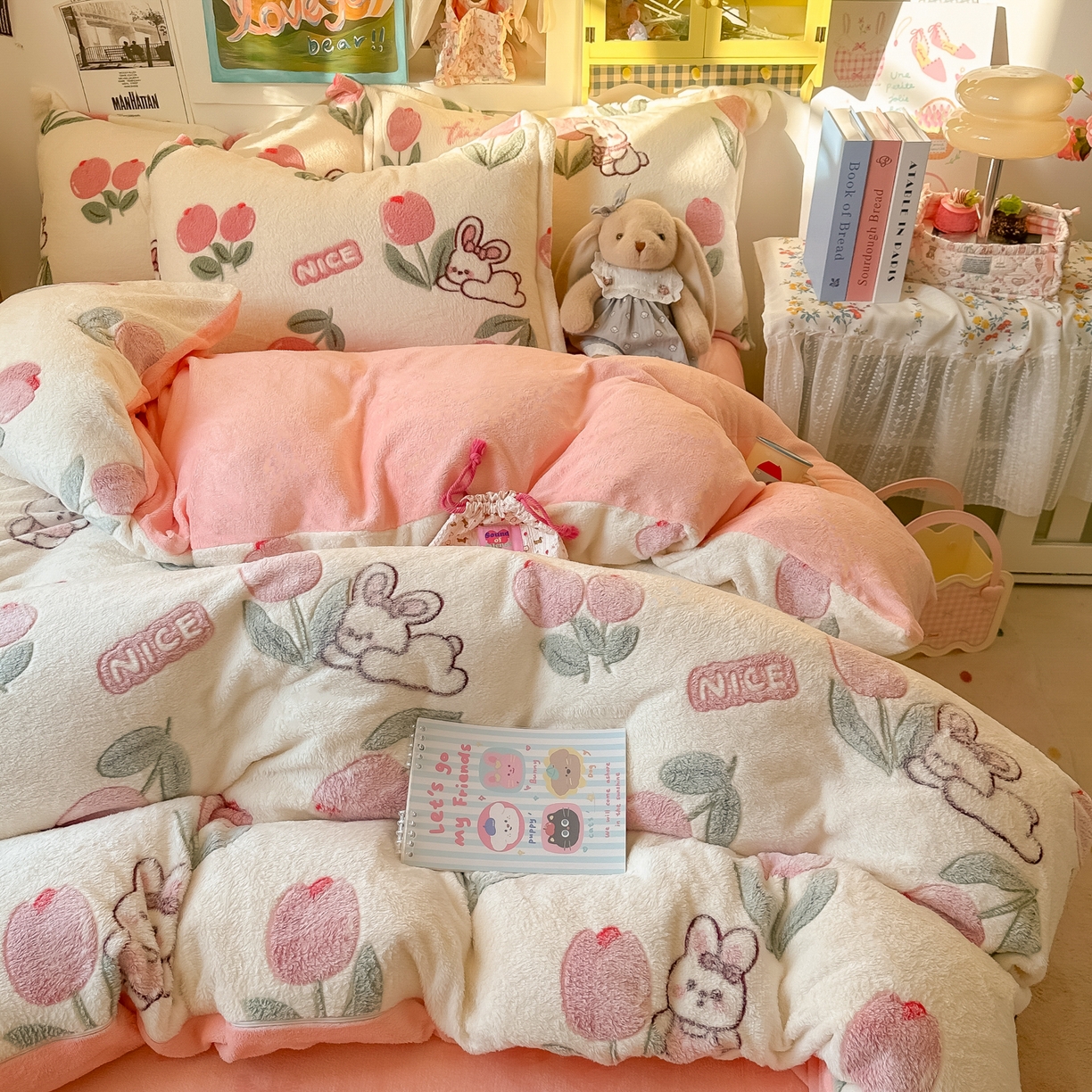 91家纺网 家纺一手货源 找家纺 韩巢家纺 2025新款高克重雪花绒牛奶绒四件套系列 郁金香