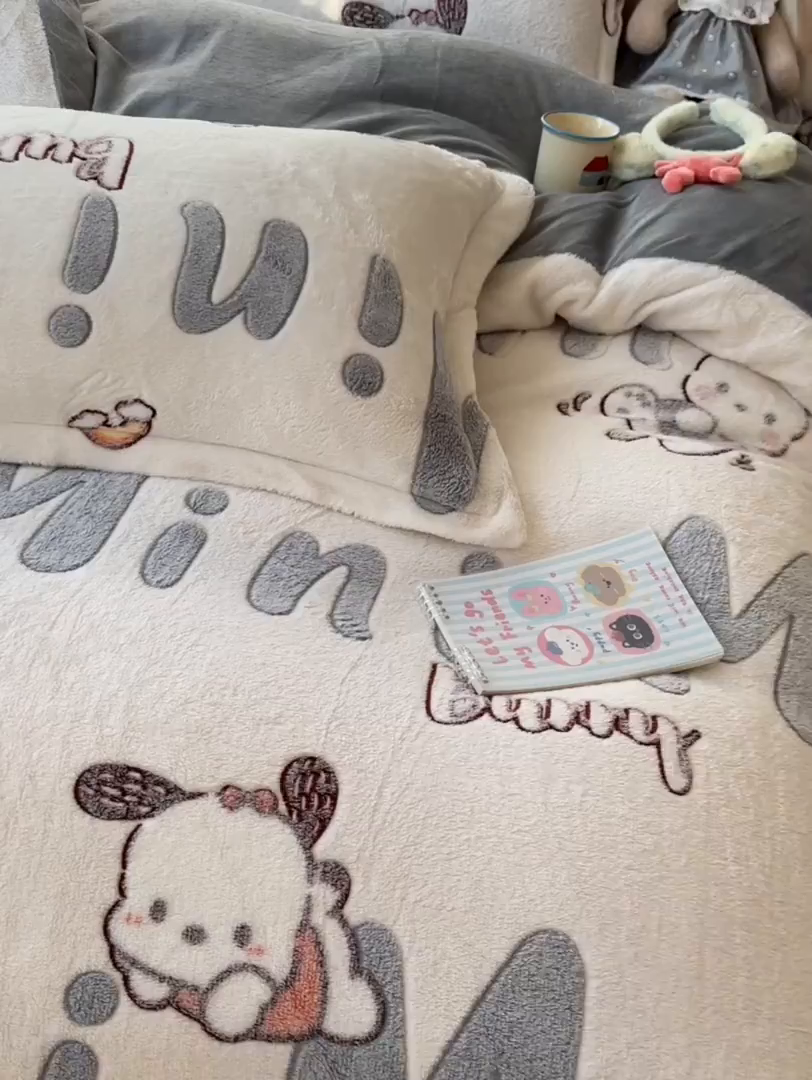 91家纺网 家纺一手货源 找家纺 韩巢家纺 2025新款高克重雪花绒牛奶绒四件套系列 米菲