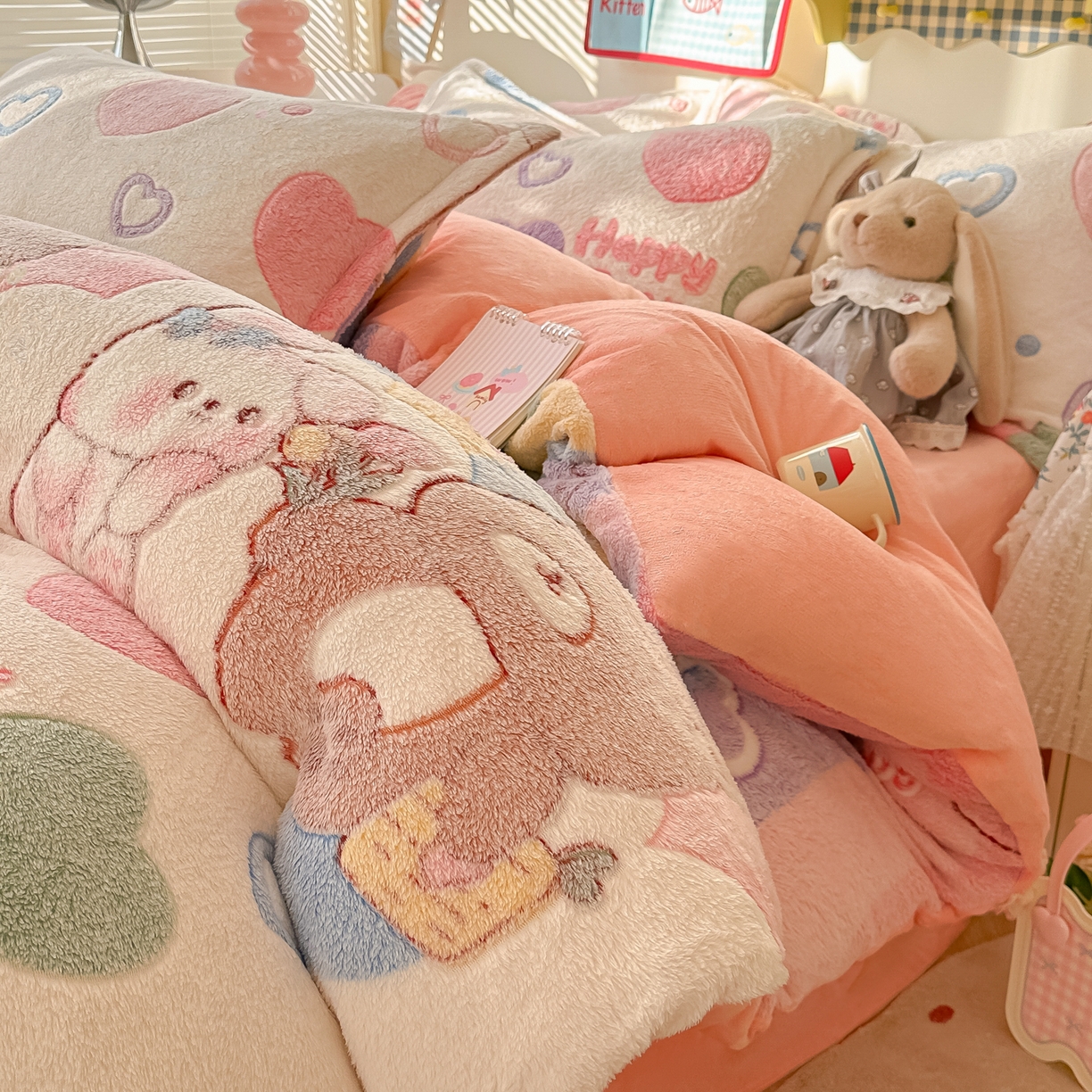 韩巢家纺 2025新款高克重雪花绒牛奶绒四件套系列 七彩