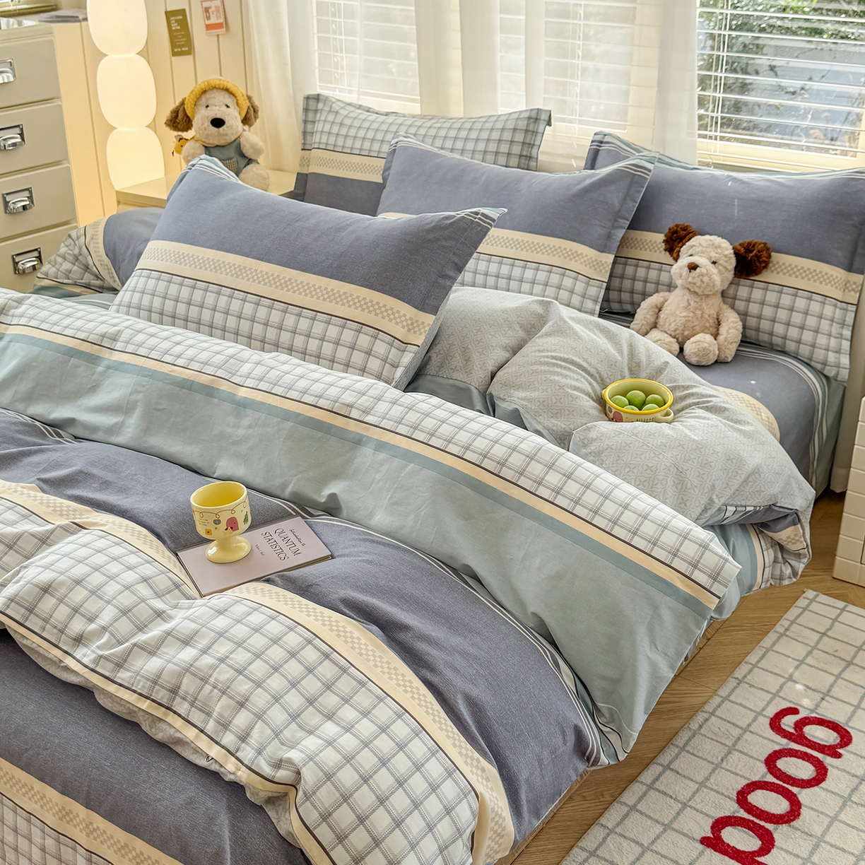 91家纺网 家纺一手货源 找家纺 尚帛 2026新款全棉品质喷气印花爆款四件套 多规格套件 单品系列-场景一 爱之艺术-灰