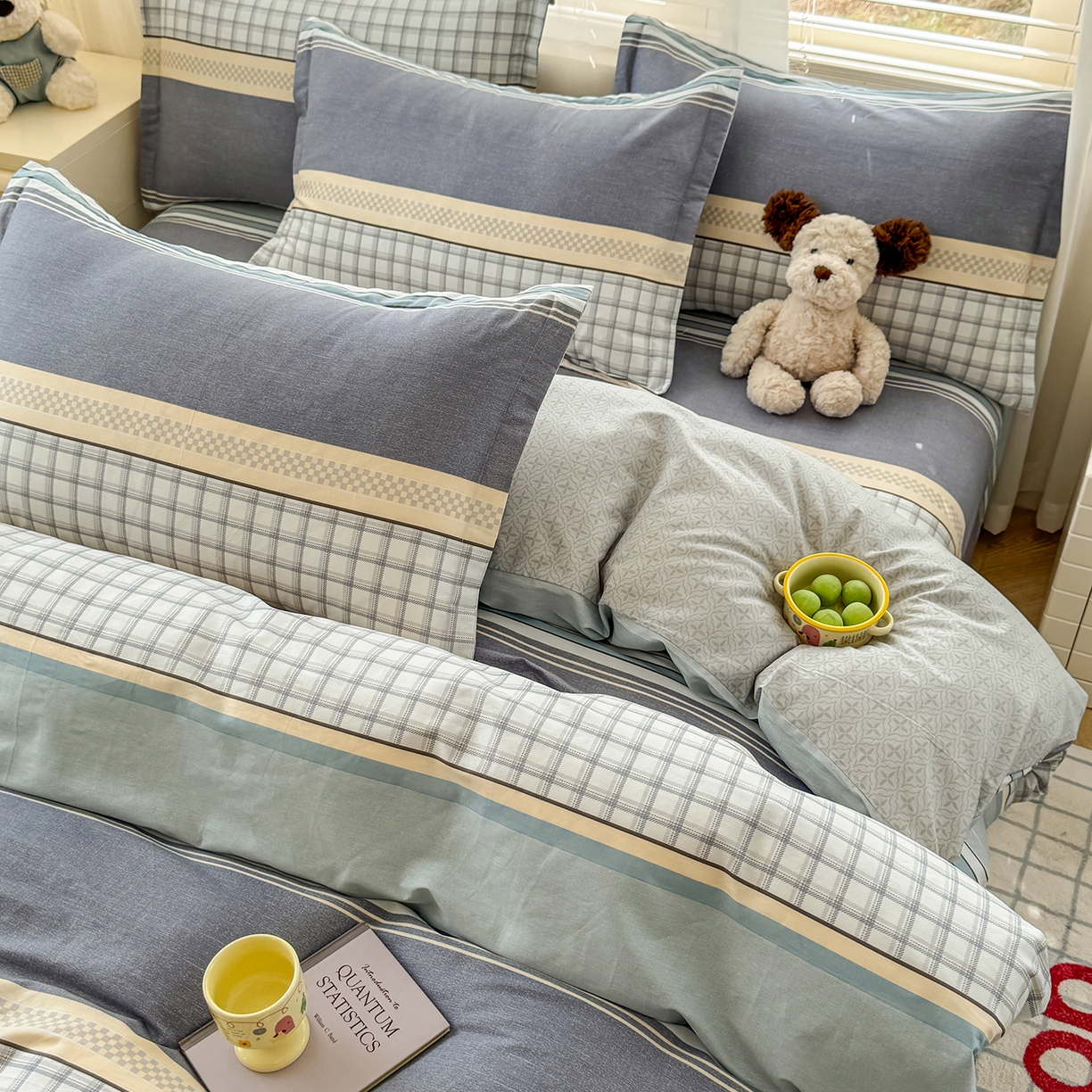 91家纺网 家纺一手货源 找家纺 尚帛 2026新款全棉品质喷气印花爆款四件套 多规格套件 单品系列-场景一 爱之艺术-灰