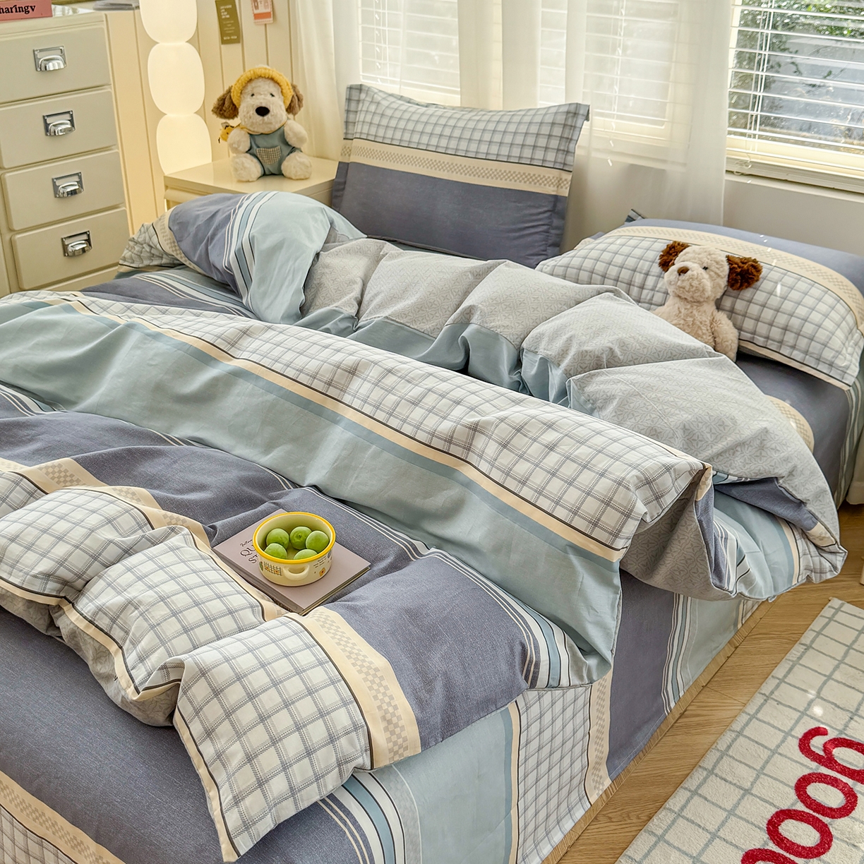 91家纺网 家纺一手货源 找家纺 尚帛 2026新款全棉品质喷气印花爆款四件套 多规格套件 单品系列-场景一 爱之艺术-灰