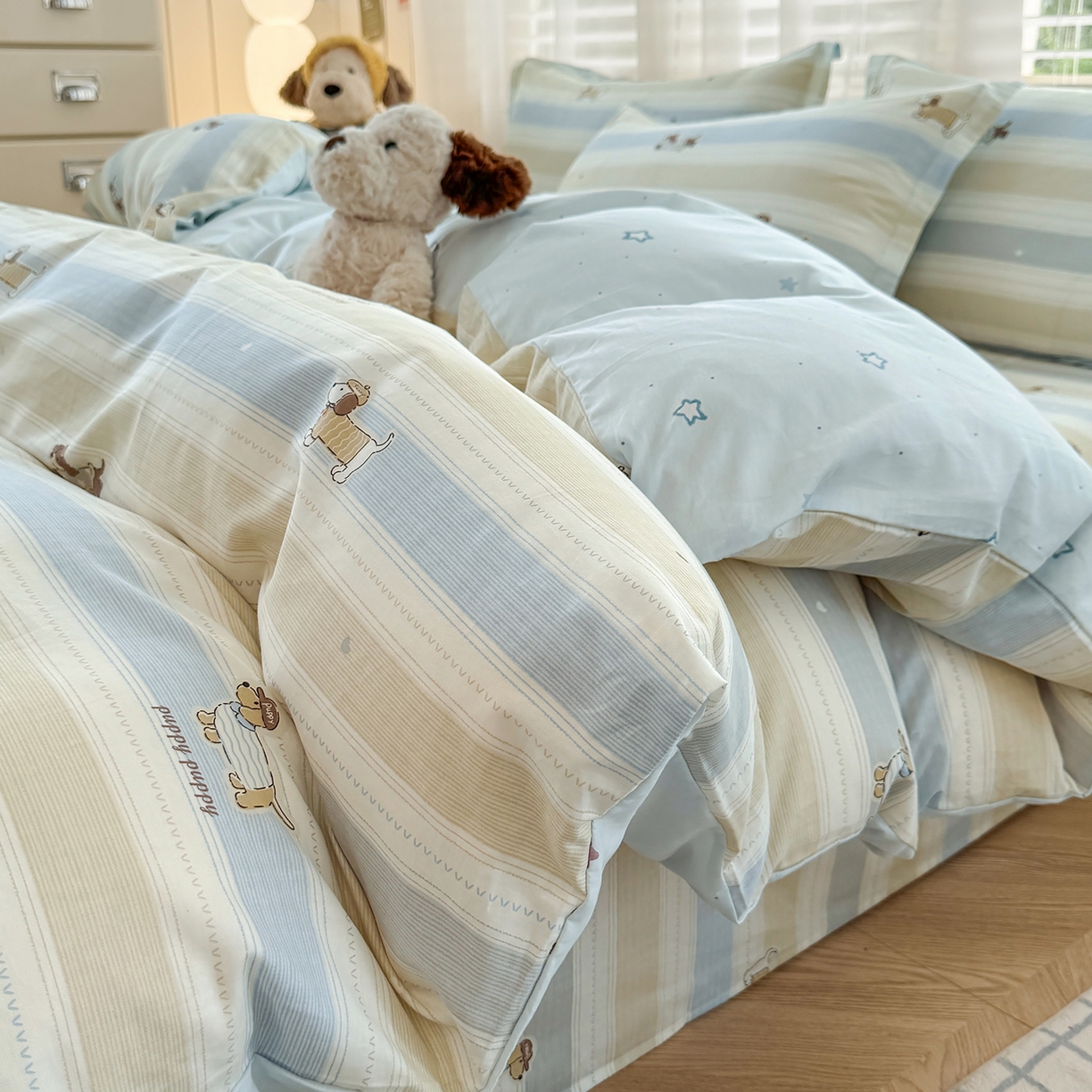 尚帛 2026新款全棉品质喷气印花爆款四件套 多规格套件 单品系列-场景一 奔跑小狗