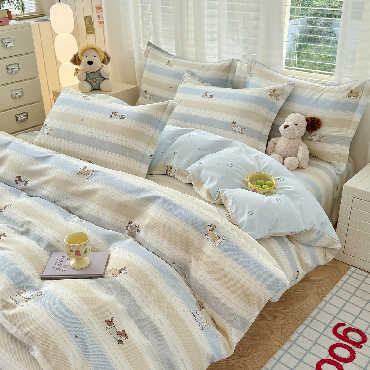 91家纺网 家纺一手货源 找家纺 尚帛 2026新款全棉品质喷气印花爆款四件套 多规格套件 单品系列-场景一 奔跑小狗