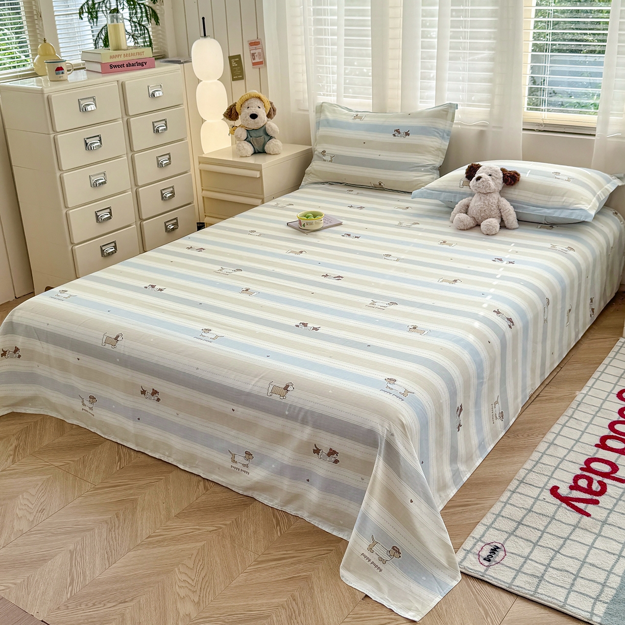 91家纺网 家纺一手货源 找家纺 尚帛 2026新款全棉品质喷气印花爆款四件套 多规格套件 单品系列-场景一 奔跑小狗