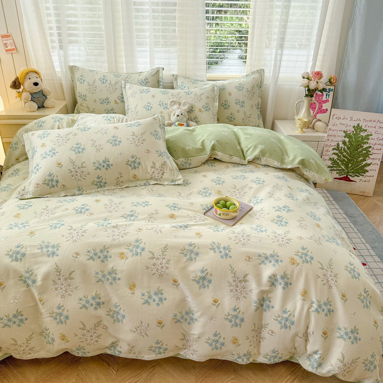 91家纺网 家纺一手货源 找家纺 尚帛 2026新款全棉品质喷气印花爆款四件套 多规格套件 单品系列-场景一 春漫庭