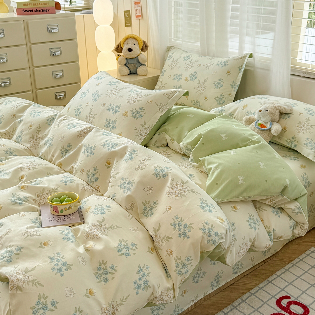 91家纺网 家纺一手货源 找家纺 尚帛 2026新款全棉品质喷气印花爆款四件套 多规格套件 单品系列-场景一 春漫庭