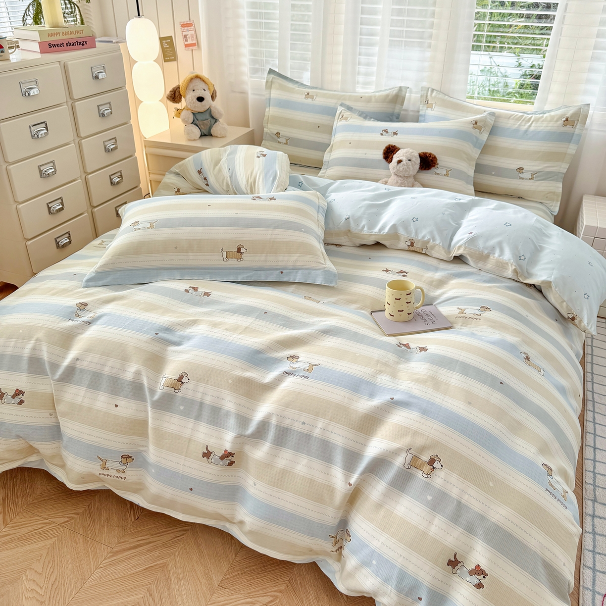 91家纺网 家纺一手货源 找家纺 尚帛 2026新款全棉品质喷气印花爆款四件套 多规格套件 单品系列-单被套 奔跑小狗