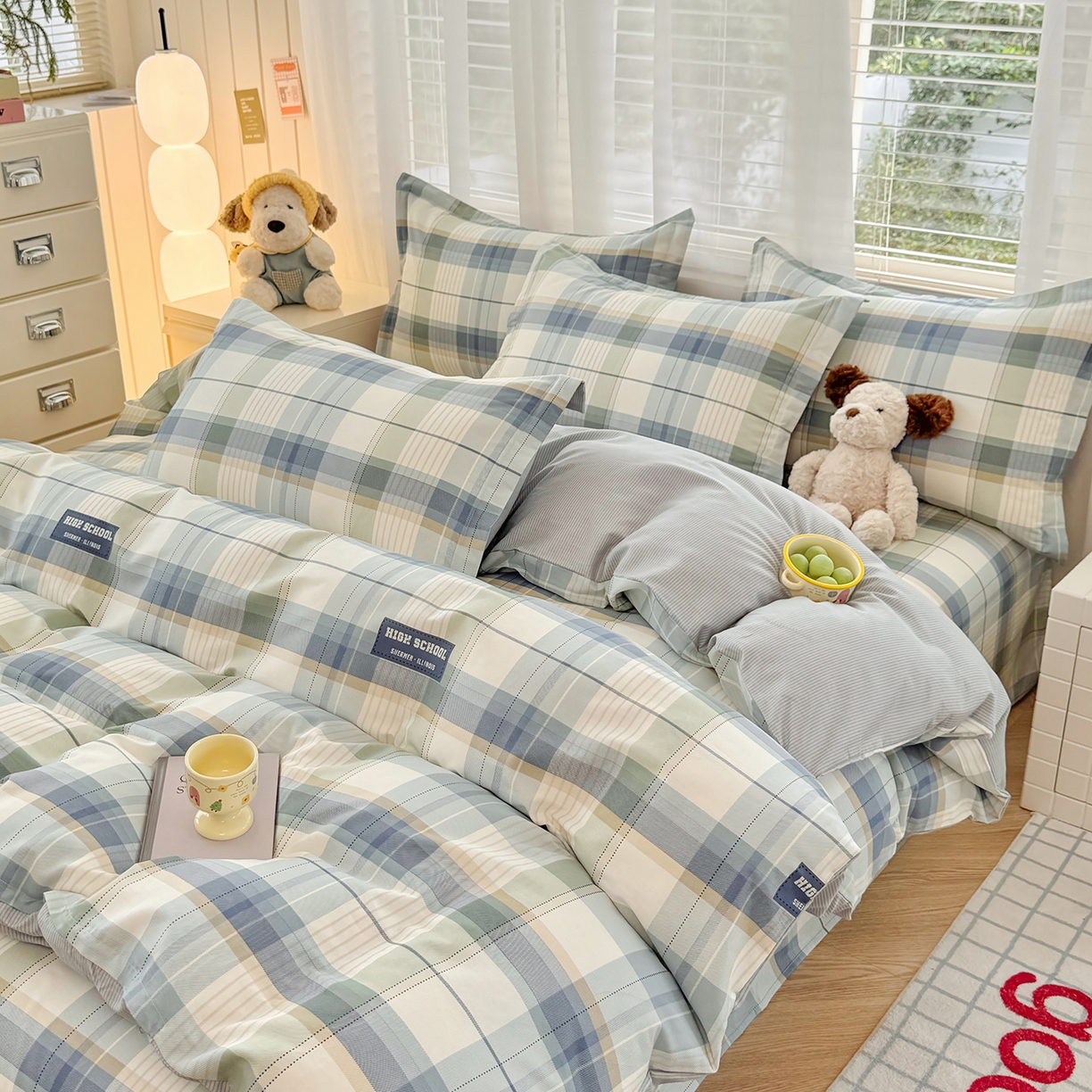 91家纺网 家纺一手货源 找家纺 尚帛 2026新款全棉品质喷气印花爆款四件套 多规格套件 单品系列-单被套 格兰德-蓝