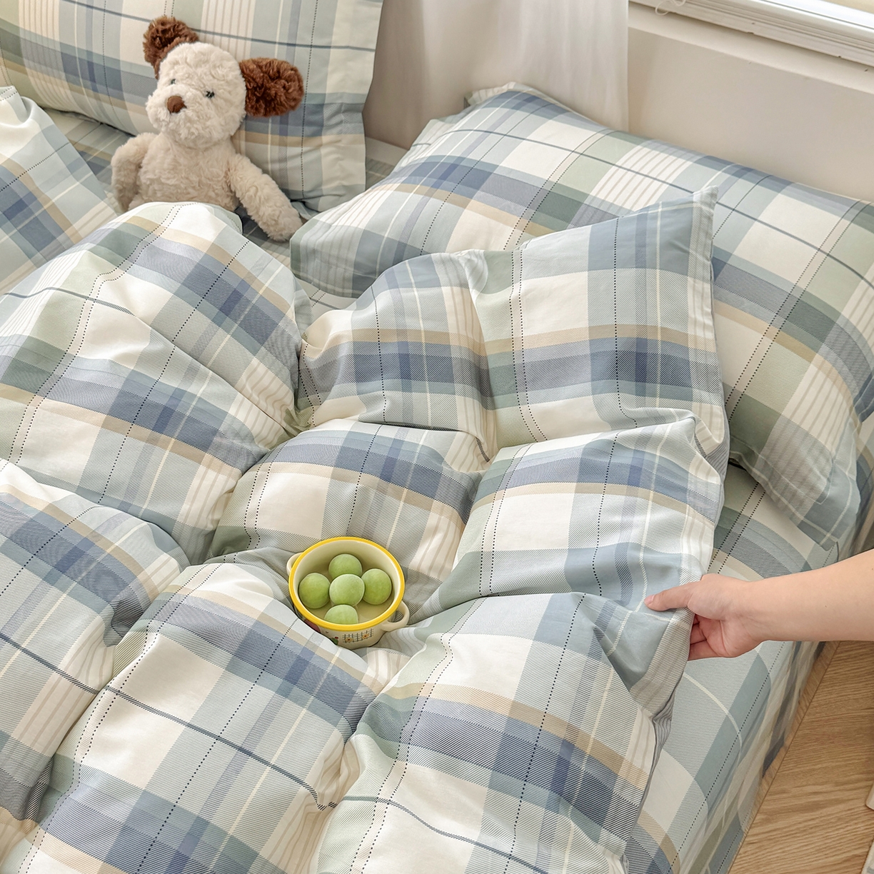 91家纺网 家纺一手货源 找家纺 尚帛 2026新款全棉品质喷气印花爆款四件套 多规格套件 单品系列-单被套 格兰德-蓝