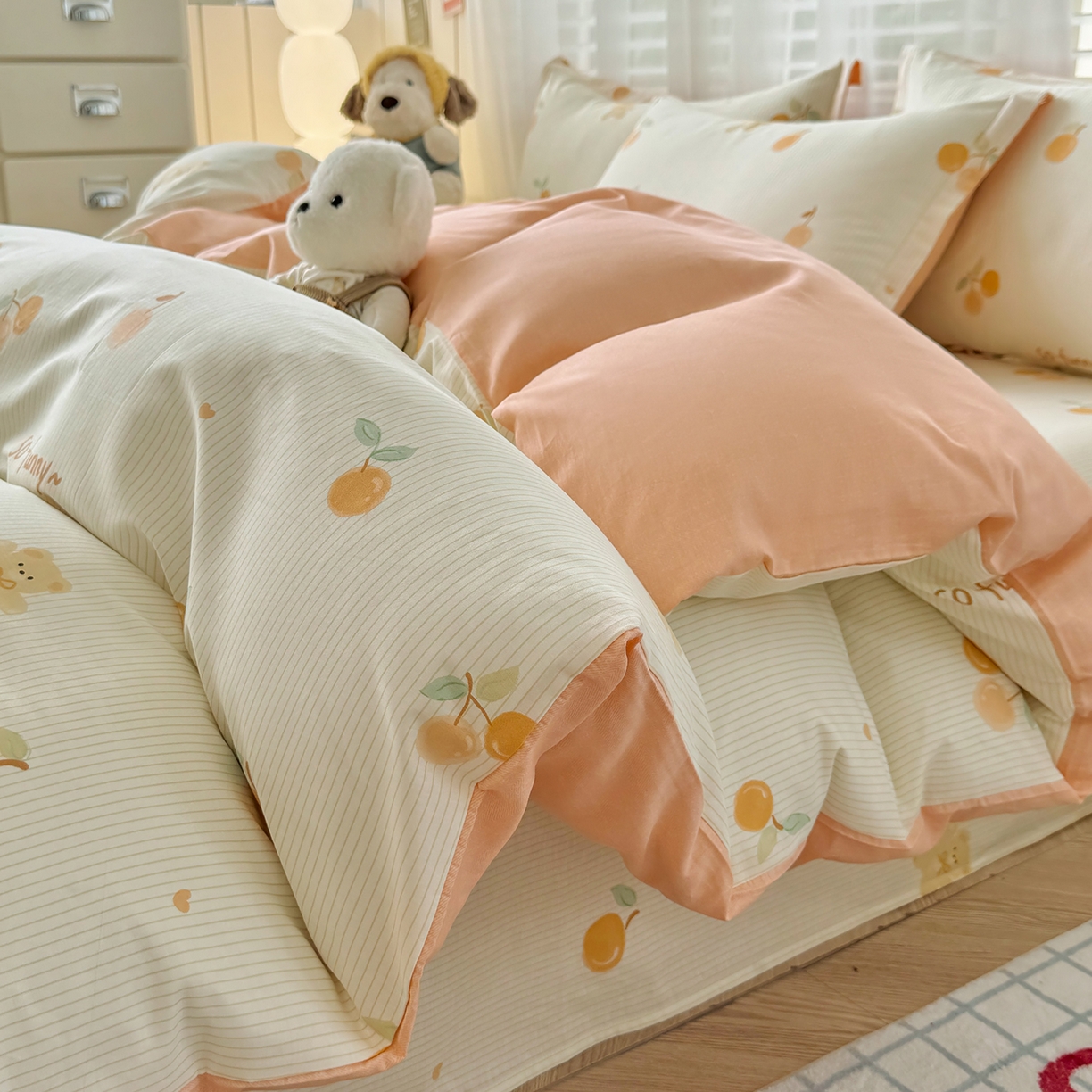 91家纺网 家纺一手货源 找家纺 尚帛 2026新款全棉品质喷气印花爆款四件套 多规格套件 单品系列-单被套 欢乐碰碰熊