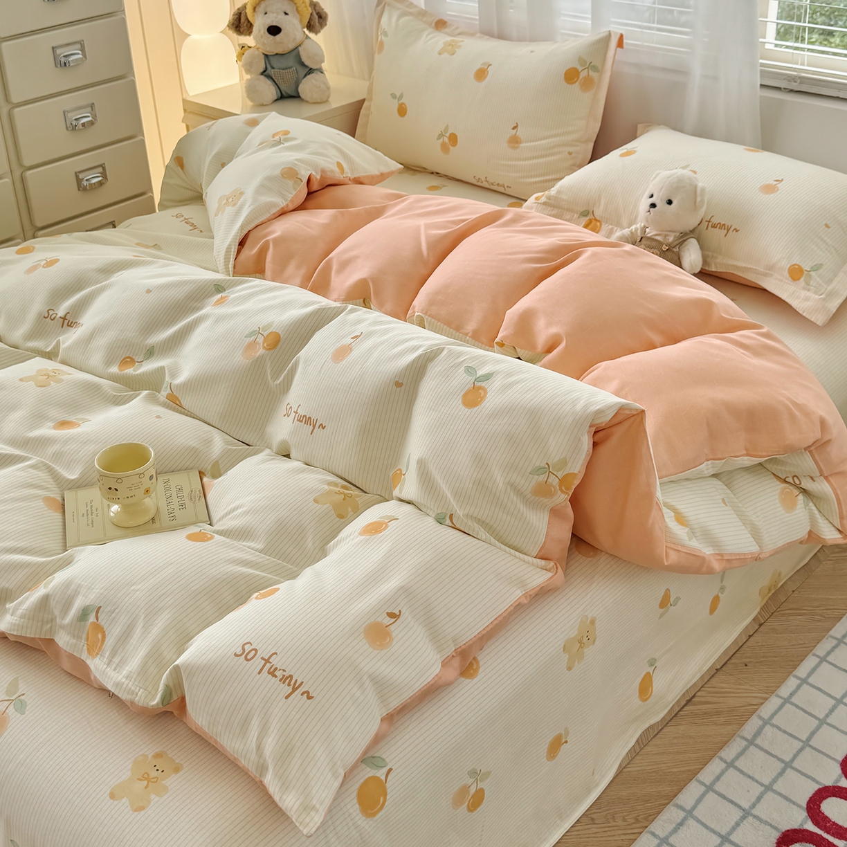 91家纺网 家纺一手货源 找家纺 尚帛 2026新款全棉品质喷气印花爆款四件套 多规格套件 单品系列-单被套 欢乐碰碰熊