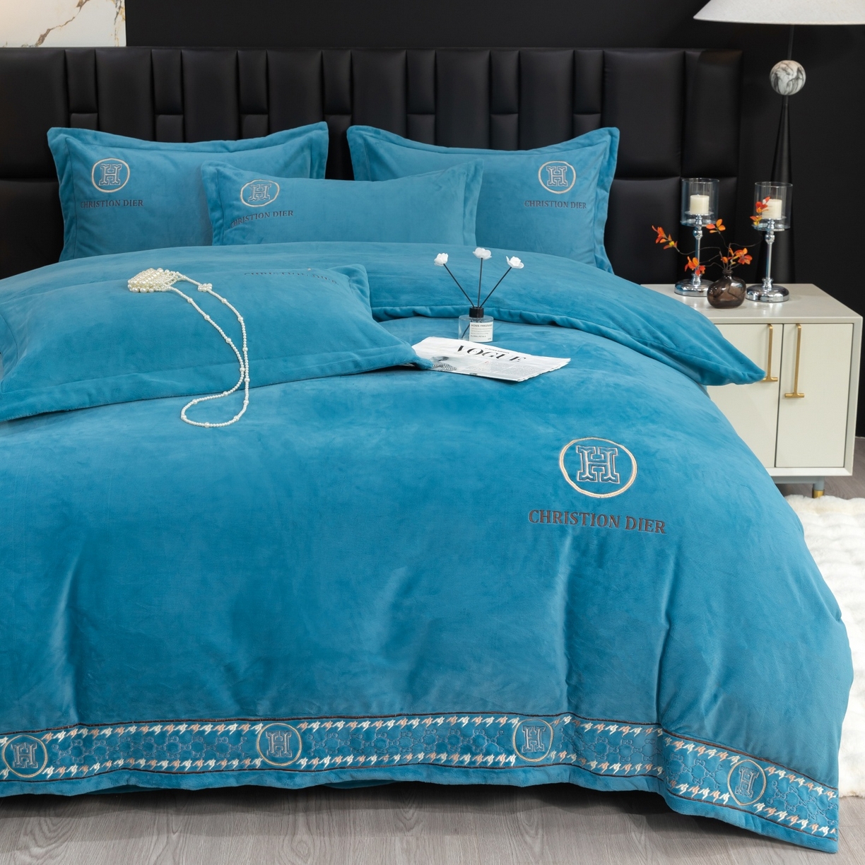 91家纺网 家纺一手货源 找家纺 （总）好漂靓家纺 2025新款75D全光慕丝绒保暖四件套-摩登时代