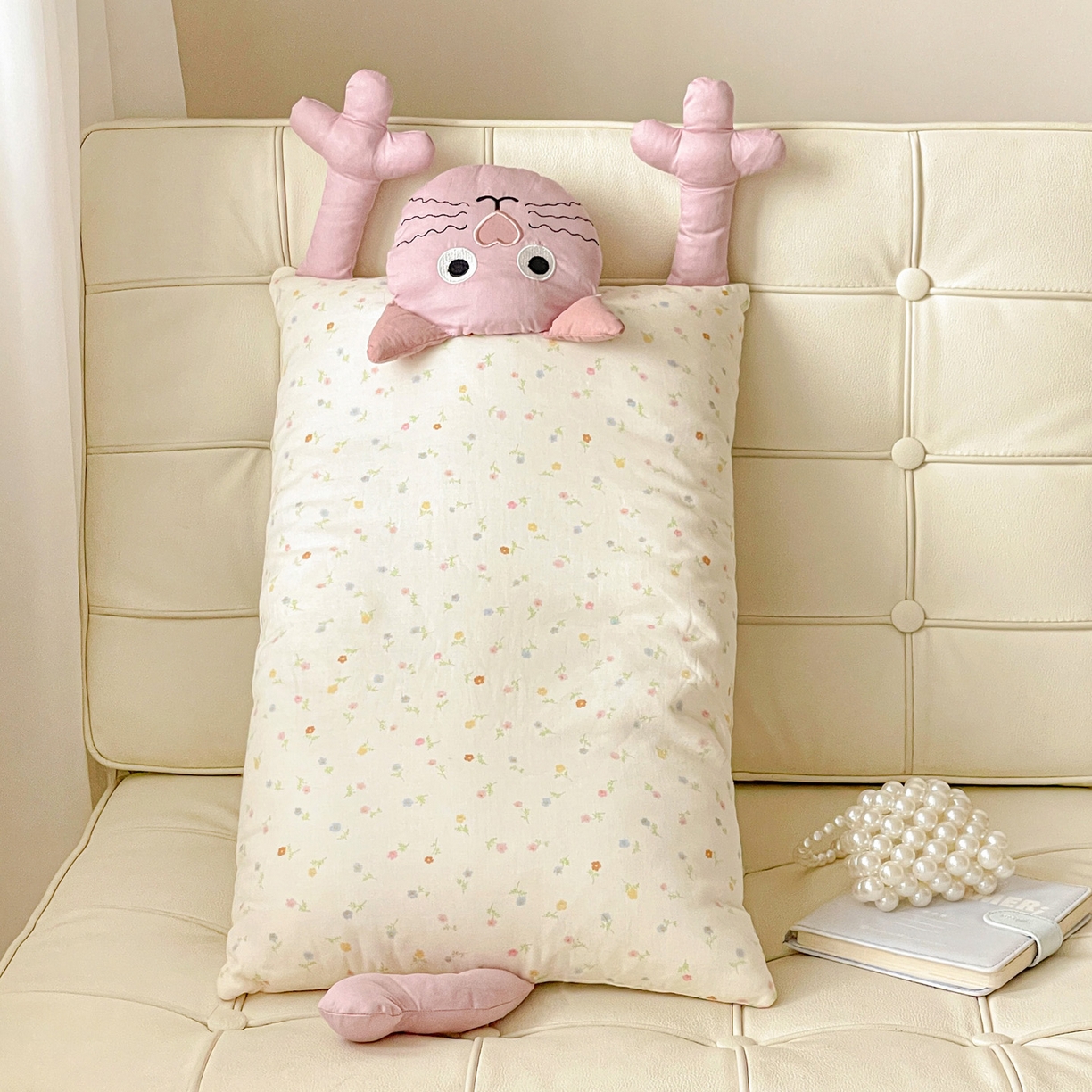 91家纺网 家纺一手货源 找家纺 亦帆枕芯 2025新款爆款哇塞猫羽丝绒枕芯加枕套成人儿童枕芯枕套 哇塞猫-粉【羽丝绒款】