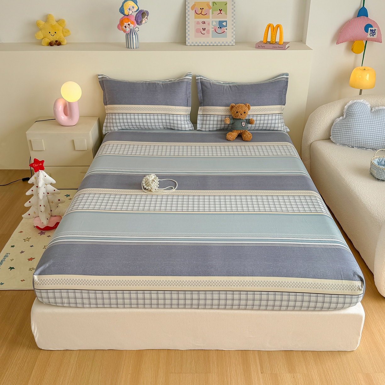 尚帛 2026新款全棉品质喷气印花爆款四件套 多规格套件 单品系列-单床笠 爱之艺术-灰