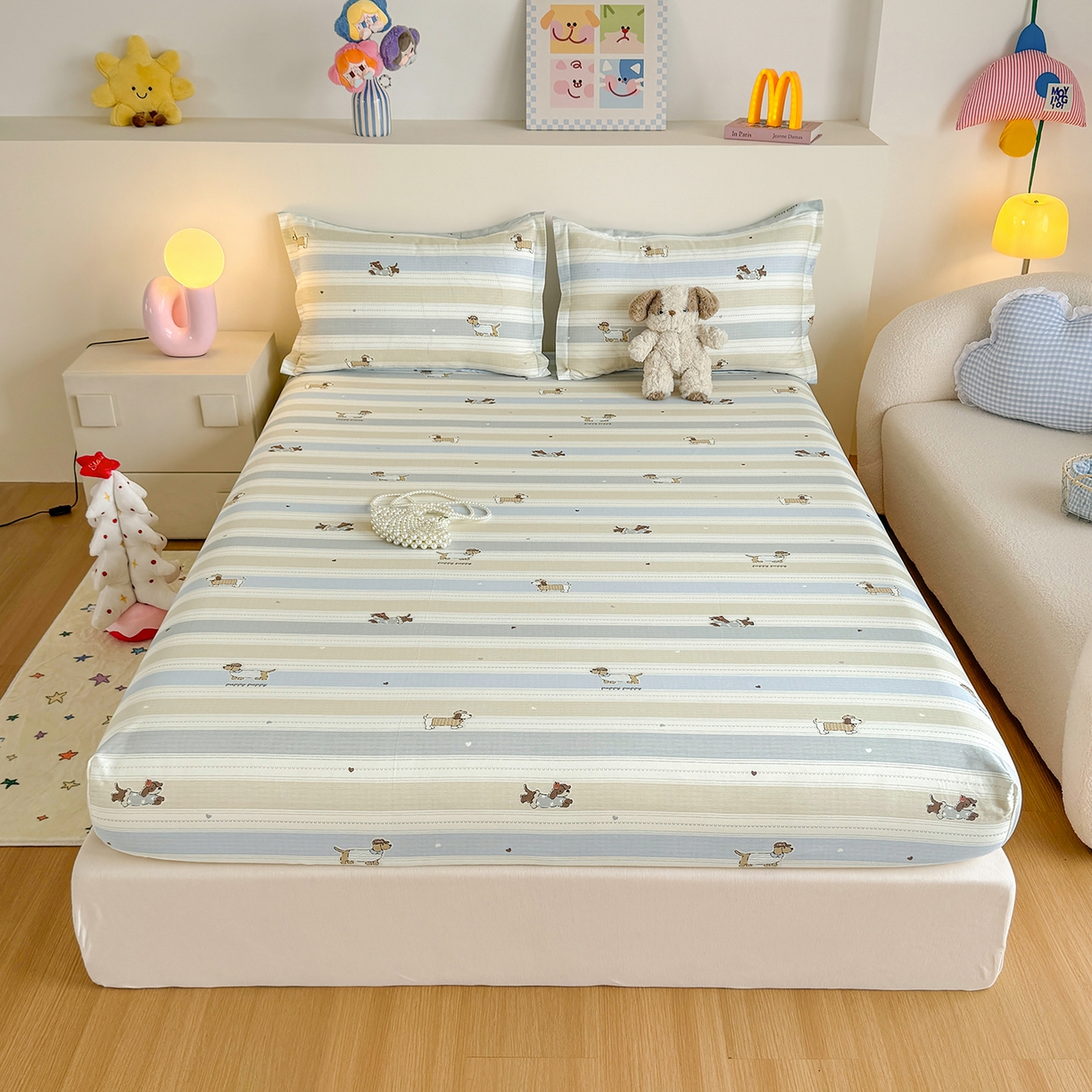 尚帛 2026新款全棉品质喷气印花爆款四件套 多规格套件 单品系列-单床笠 奔跑小狗