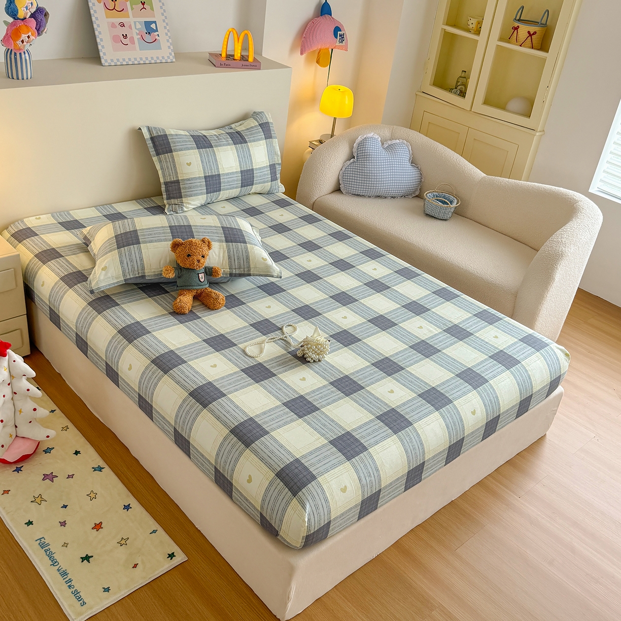 91家纺网 家纺一手货源 找家纺 尚帛 2026新款全棉品质喷气印花爆款四件套 多规格套件 单品系列-单床笠 初心-灰