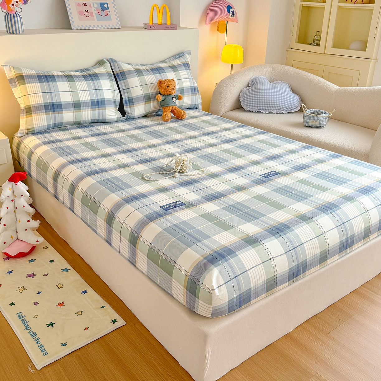 91家纺网 家纺一手货源 找家纺 尚帛 2026新款全棉品质喷气印花爆款四件套 多规格套件 单品系列-单床笠 格兰德-蓝