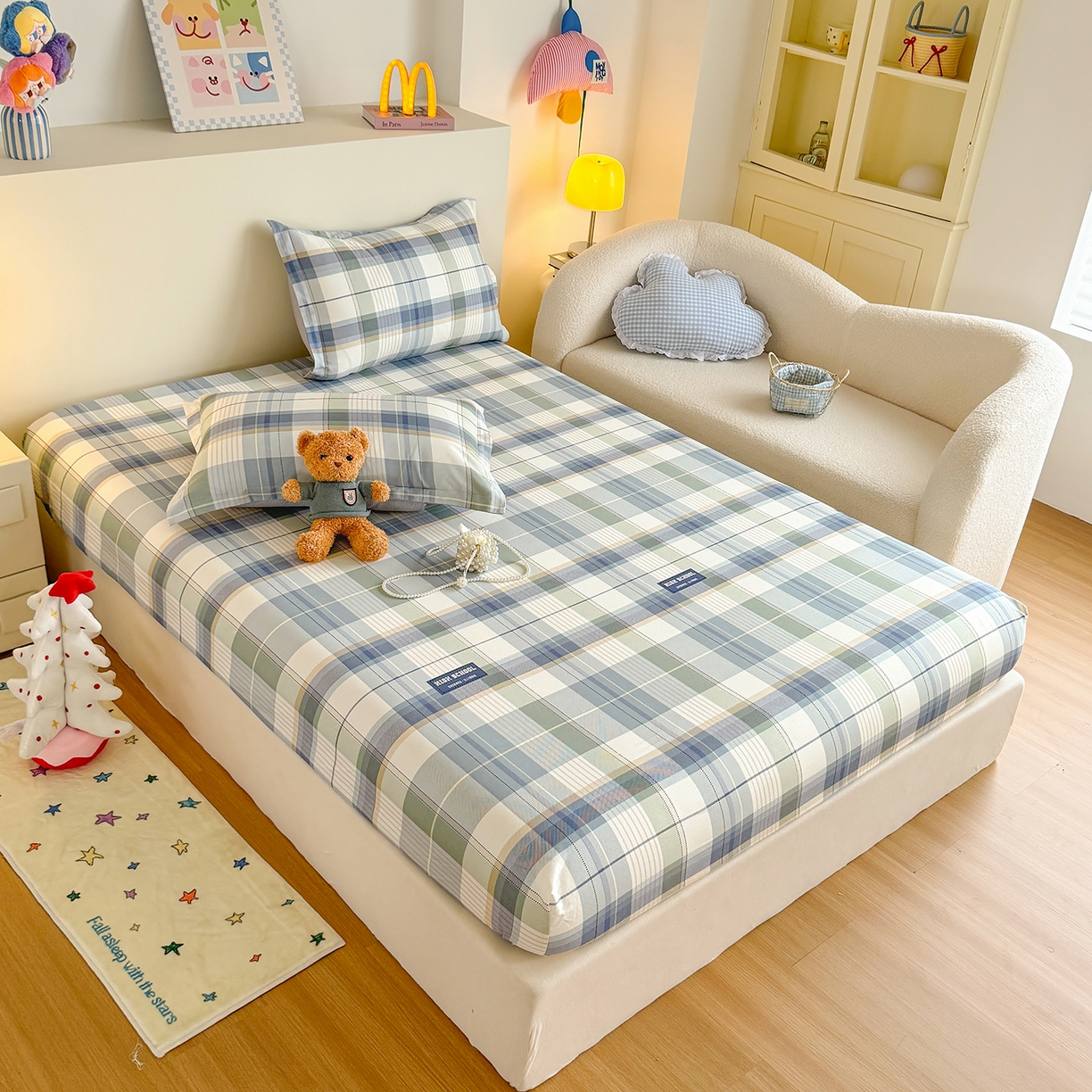 91家纺网 家纺一手货源 找家纺 尚帛 2026新款全棉品质喷气印花爆款四件套 多规格套件 单品系列-单床笠 格兰德-蓝