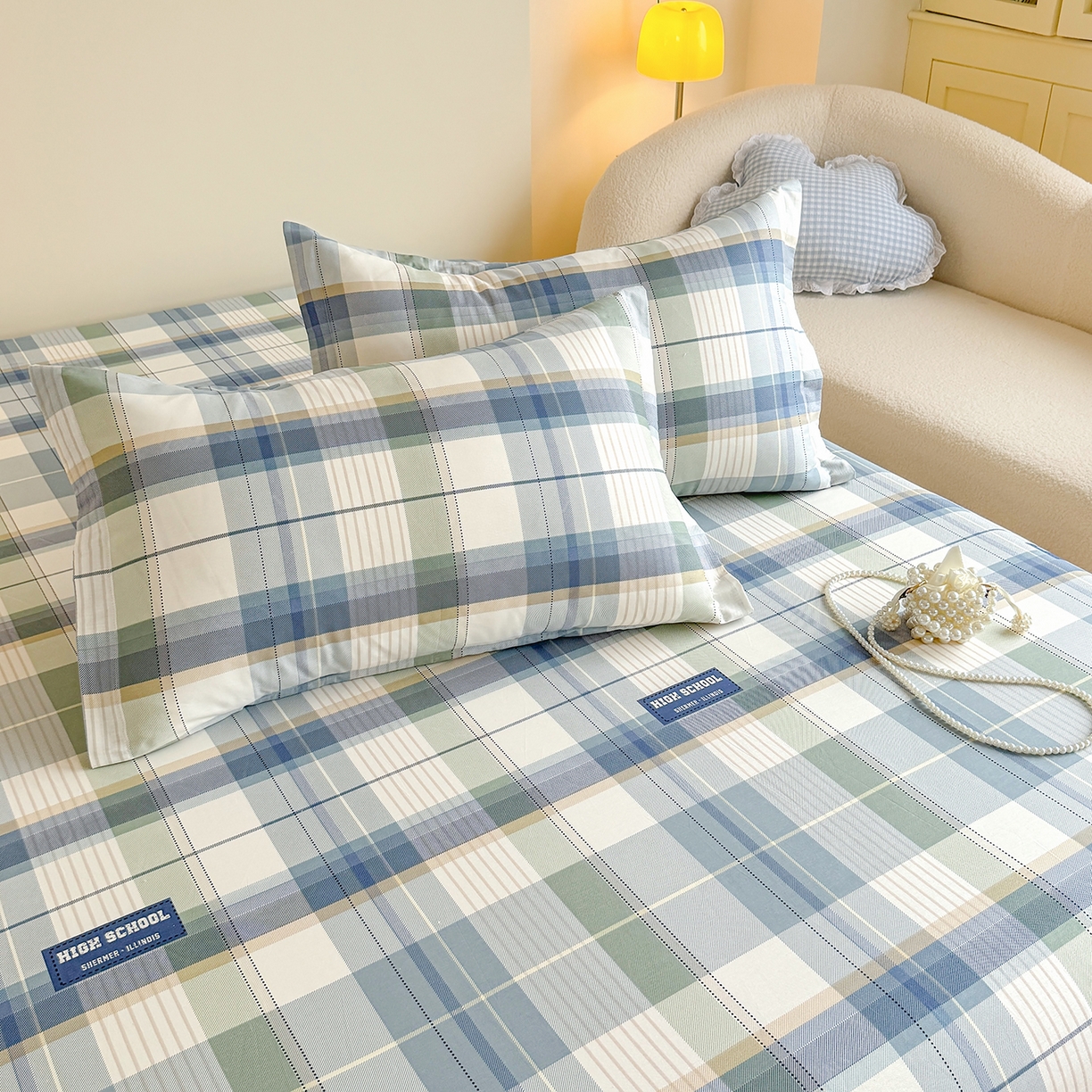 91家纺网 家纺一手货源 找家纺 尚帛 2026新款全棉品质喷气印花爆款四件套 多规格套件 单品系列-单床笠 格兰德-蓝