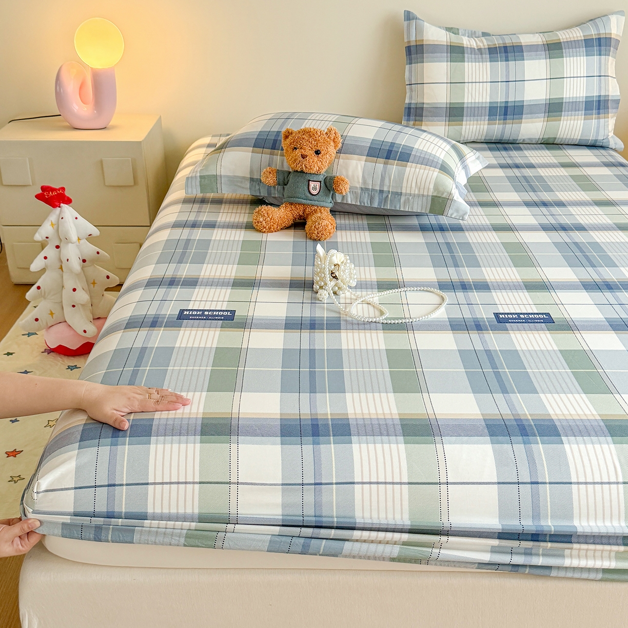 91家纺网 家纺一手货源 找家纺 尚帛 2026新款全棉品质喷气印花爆款四件套 多规格套件 单品系列-单床笠 格兰德-蓝