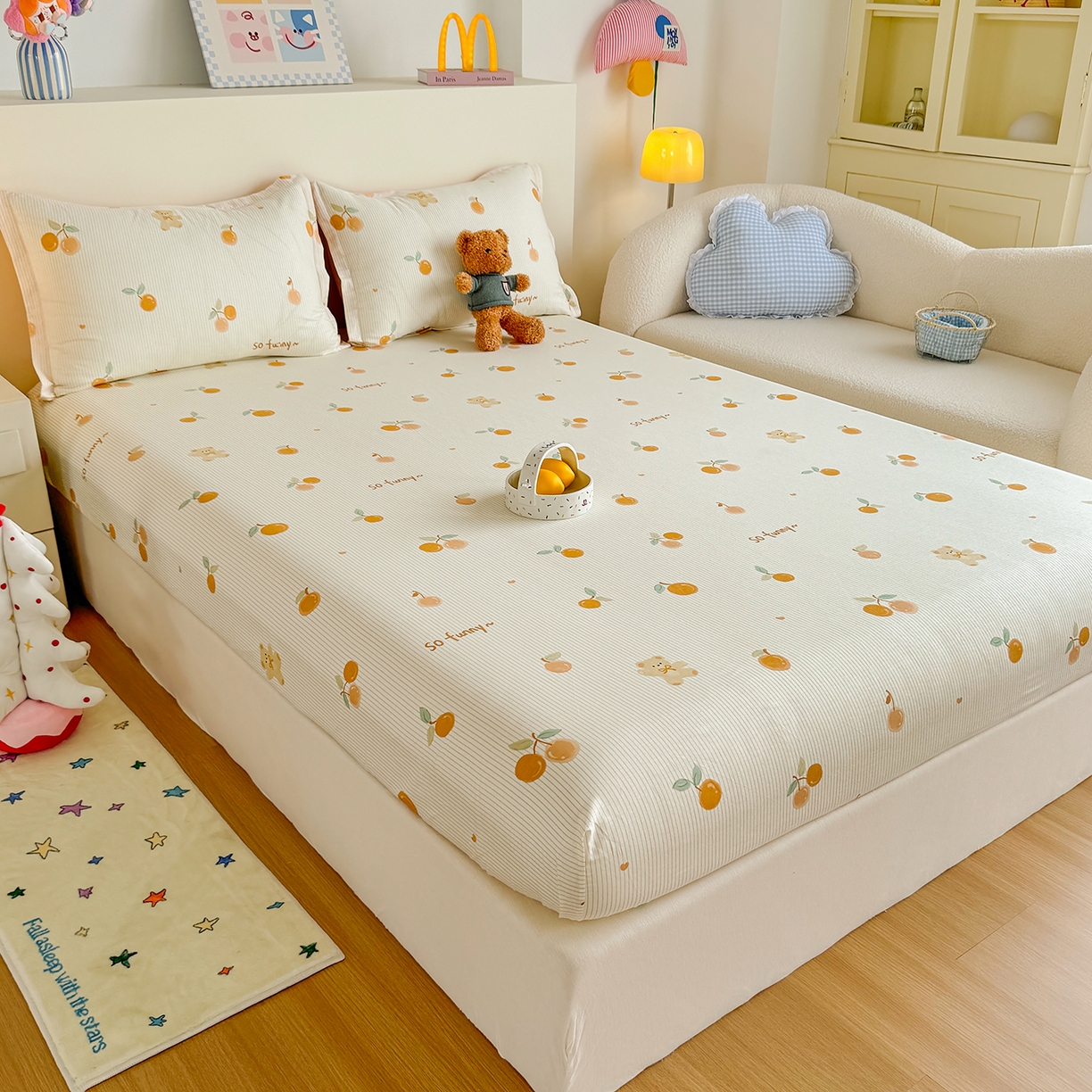 91家纺网 家纺一手货源 找家纺 尚帛 2026新款全棉品质喷气印花爆款四件套 多规格套件 单品系列-单床笠 欢乐碰碰熊