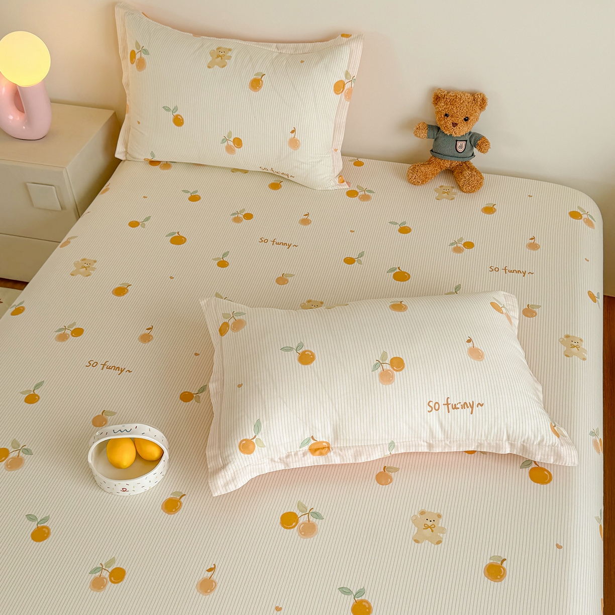 91家纺网 家纺一手货源 找家纺 尚帛 2026新款全棉品质喷气印花爆款四件套 多规格套件 单品系列-单床笠 欢乐碰碰熊