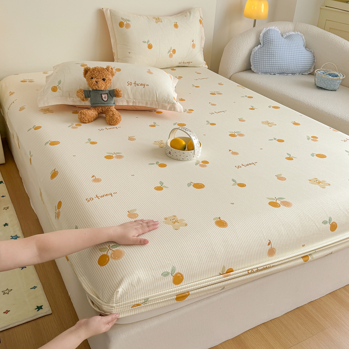 91家纺网 家纺一手货源 找家纺 尚帛 2026新款全棉品质喷气印花爆款四件套 多规格套件 单品系列-单床笠 欢乐碰碰熊