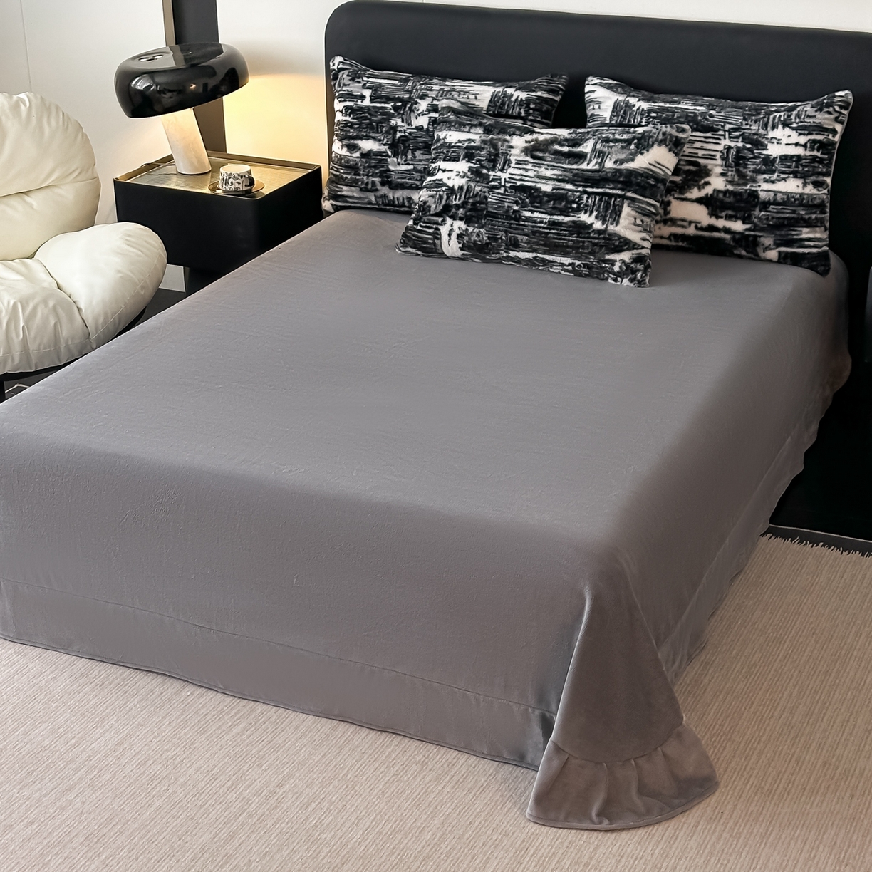 91家纺网 家纺一手货源 找家纺 乐窝家纺仓储 2025新款美拉德复古印花兔毛绒牛奶绒皮草绒床裙款四件套跨境外贸专供 大好山河