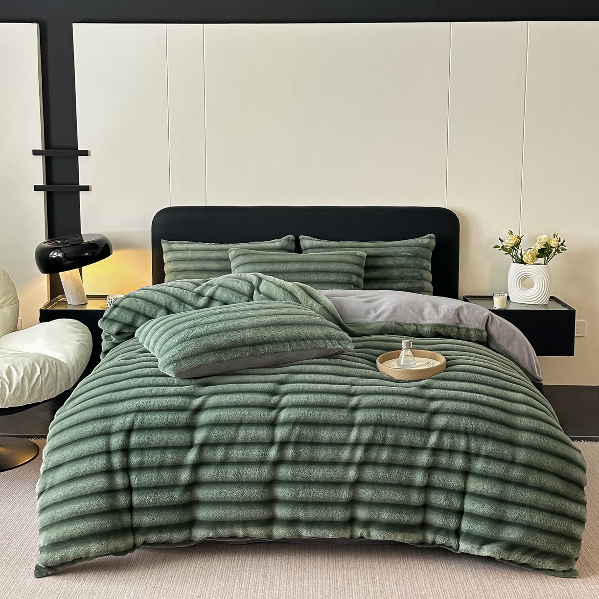 91家纺网 家纺一手货源 找家纺 乐窝家纺仓储 2025新款美拉德复古印花兔毛绒牛奶绒皮草绒床裙款四件套跨境外贸专供 优雅绿