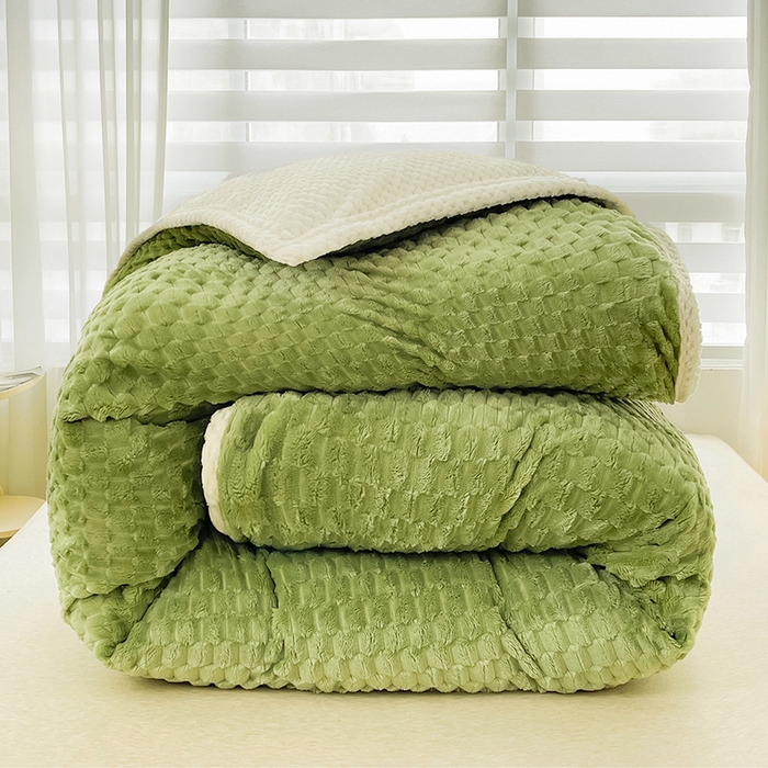 91家纺网 家纺一手货源 找家纺 熙宴家纺 2025新款可拆卸冬被被套+被芯二合一可拆洗豆豆绒棉花被子被芯 草绿