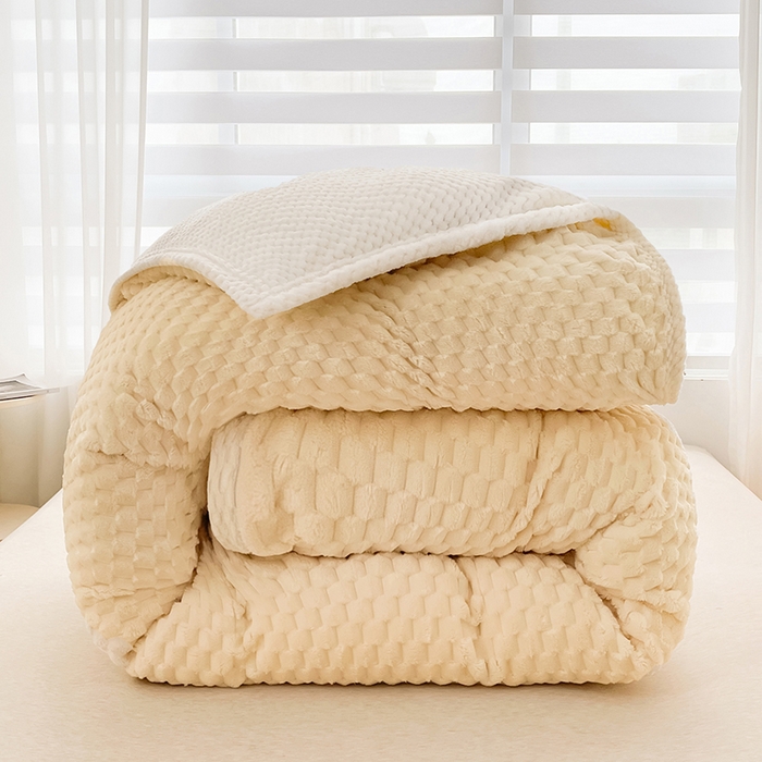 91家纺网 家纺一手货源 找家纺 熙宴家纺 2025新款可拆卸冬被被套+被芯二合一可拆洗豆豆绒棉花被子被芯 奶昔白