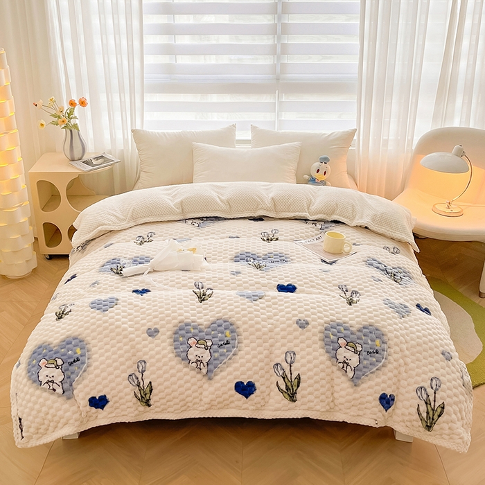 91家纺网 家纺一手货源 找家纺 熙宴家纺 2025新款可拆卸冬被被套+被芯二合一可拆洗豆豆绒棉花被子被芯 爱心兔