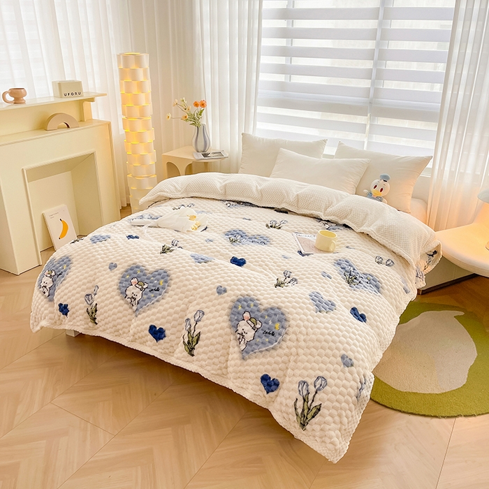 91家纺网 家纺一手货源 找家纺 熙宴家纺 2025新款可拆卸冬被被套+被芯二合一可拆洗豆豆绒棉花被子被芯 爱心兔