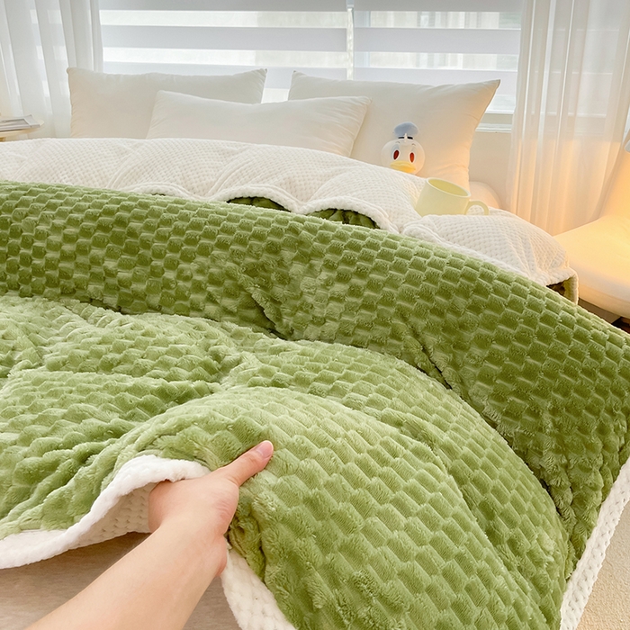 91家纺网 家纺一手货源 找家纺 熙宴家纺 2025新款可拆卸冬被被套+被芯二合一可拆洗豆豆绒棉花被子被芯 草绿